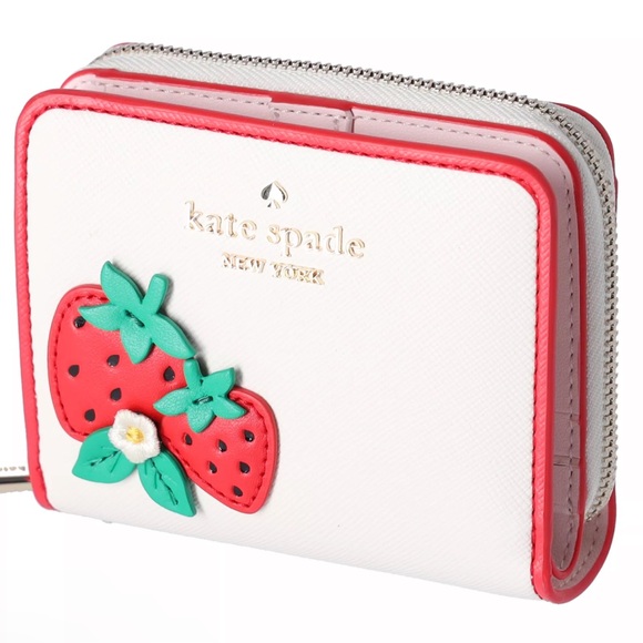 Kate Spade 3D Strawberry Dreams Small Zip Around Bifold Wallet Cream Multi - Picture 3 of 7